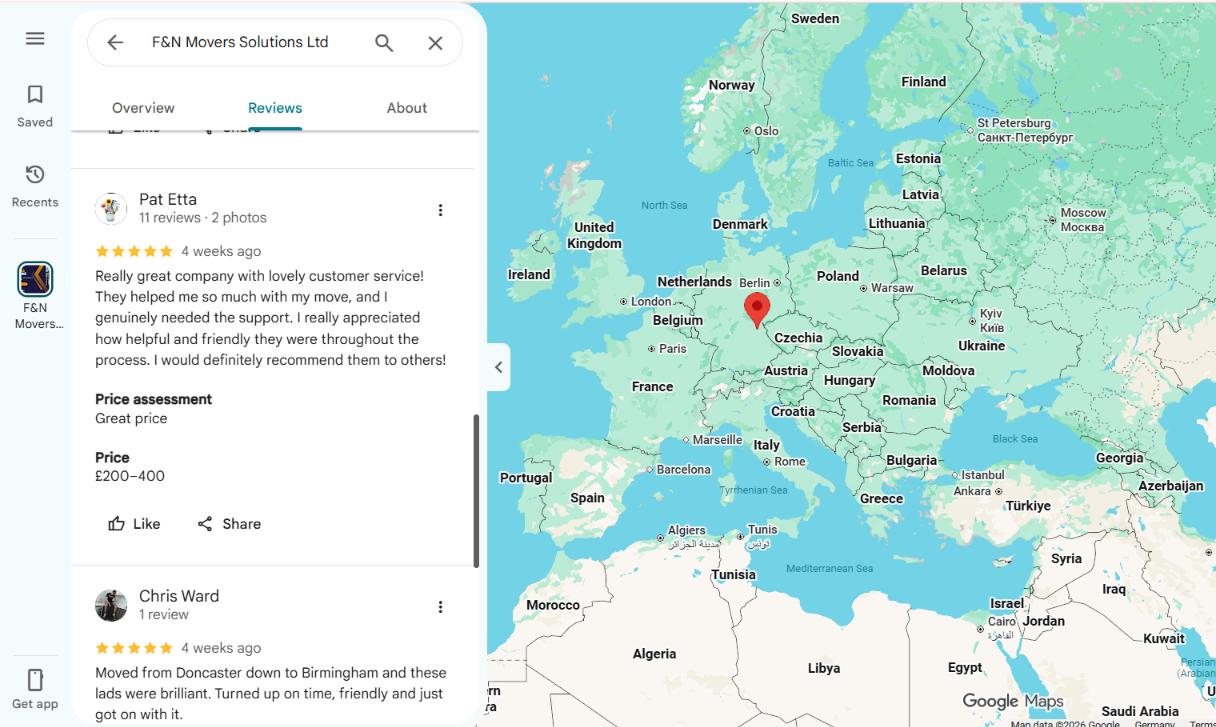 FN Movers Google Review